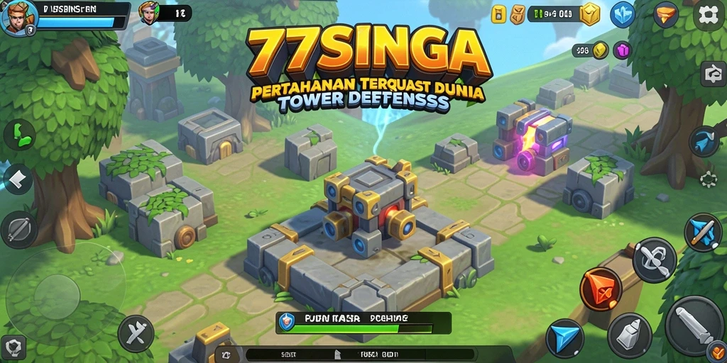 Screenshot gameplay yang menunjukkan strategi menara dalam aksi.