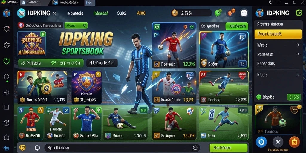 Tampilan gameplay utama IDPKING dengan fitur Sportsbook yang menarik.