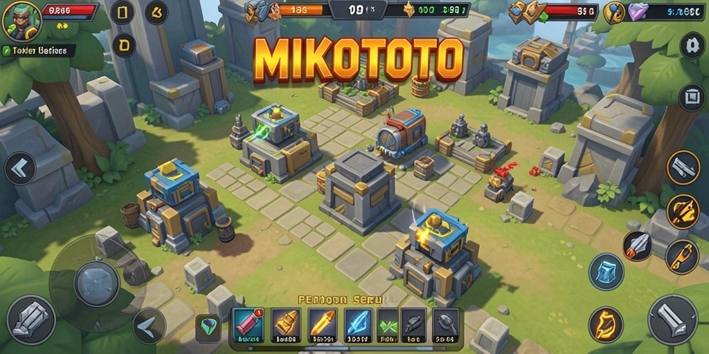 Tampilan gameplay seru MIKOTOTO dalam pertempuran Tower Defense.