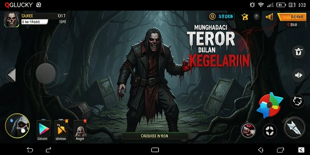 Tangkapan layar gameplay QGLUCKY menunjukkan suasana mencekam yang mengundang ketakutan.