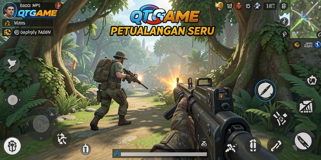 Tangkapan layar QTGAME menampilkan aksi seru dalam permainan TPS.