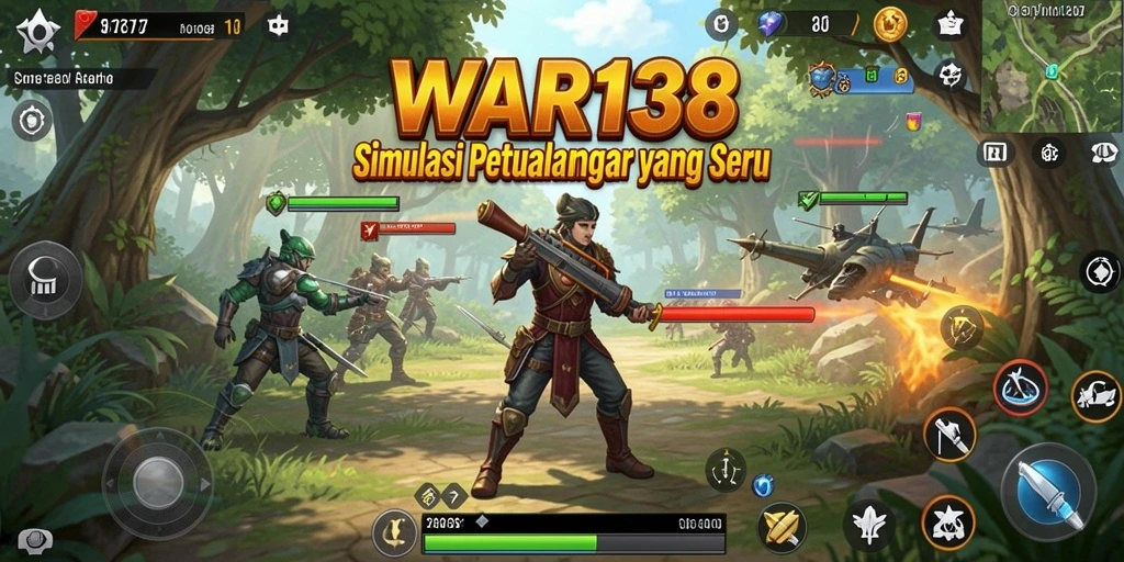 Tangkapan layar menunjukkan karakter utama dalam misi petualangan di dunia simulasinya.